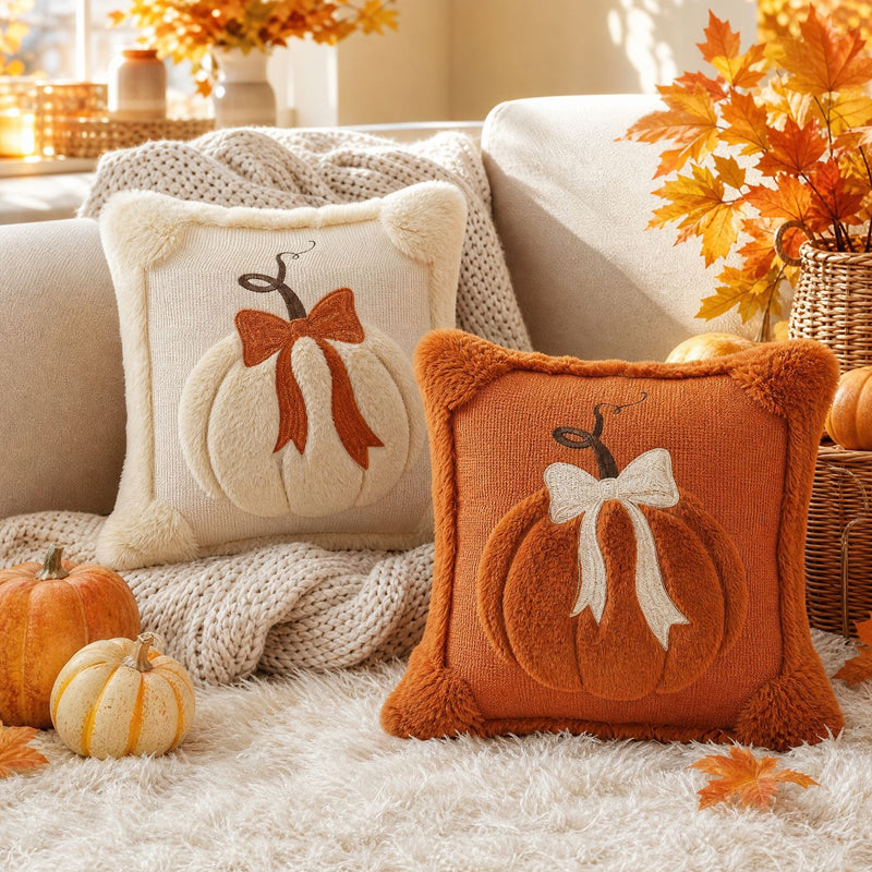 Pumpkin-shaped throw pillow cover & Thanksgiving-themed sofa decorative cushion cover