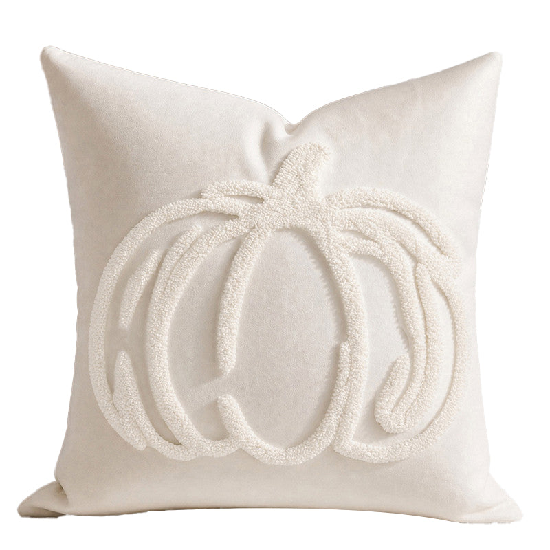 Cream-toned towel embroidery pumpkin throw pillow cover
