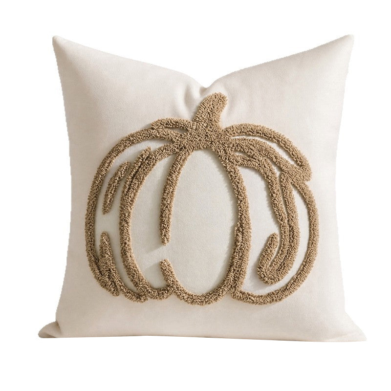 Cream-toned towel embroidery pumpkin throw pillow cover