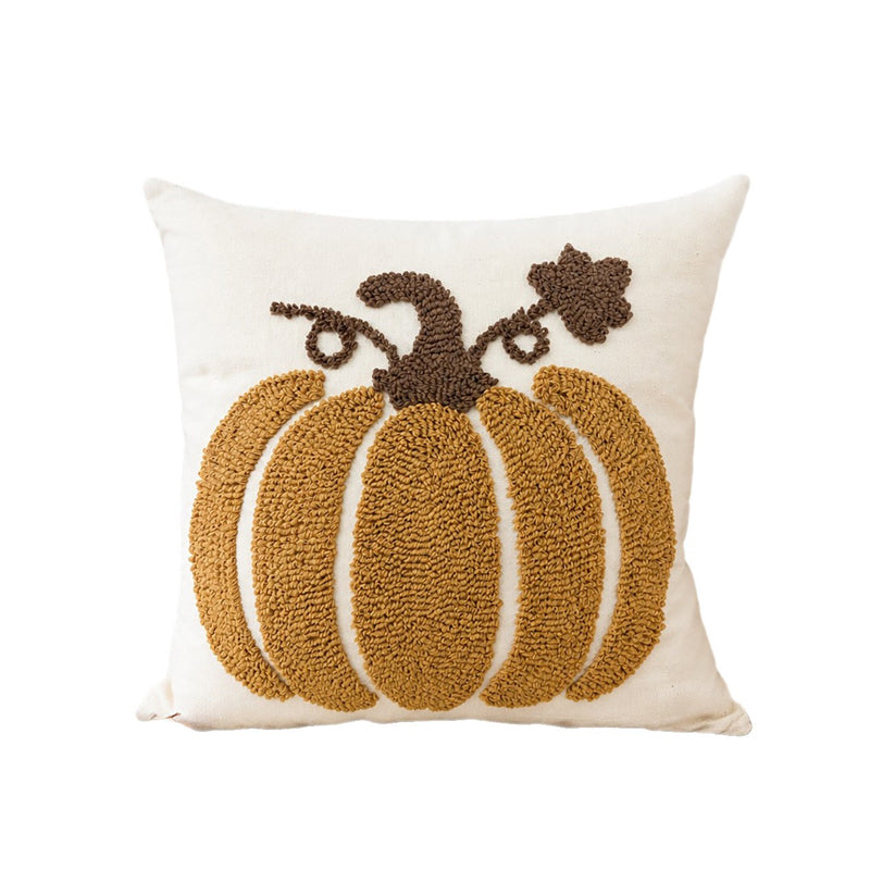 Towel-embroidered pumpkin throw pillow cover, Thanksgiving cushion