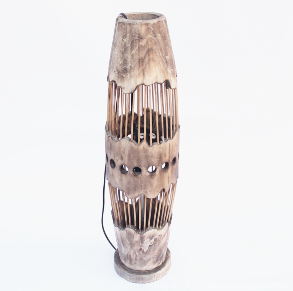 handmade woven solid wood craft floor lamp