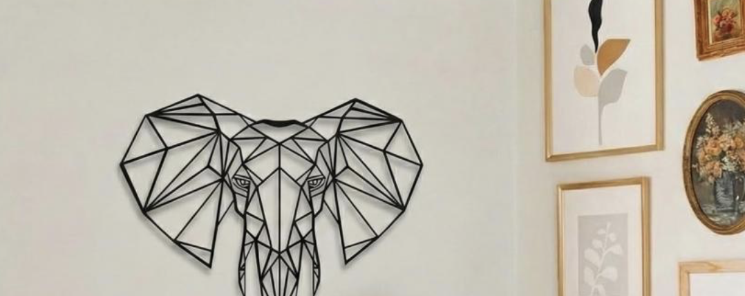 Metal Wall Hanging Art Geometric Elephant Head Metal Wall Hanging Decoration Bedroom Living Room Wall Hanging