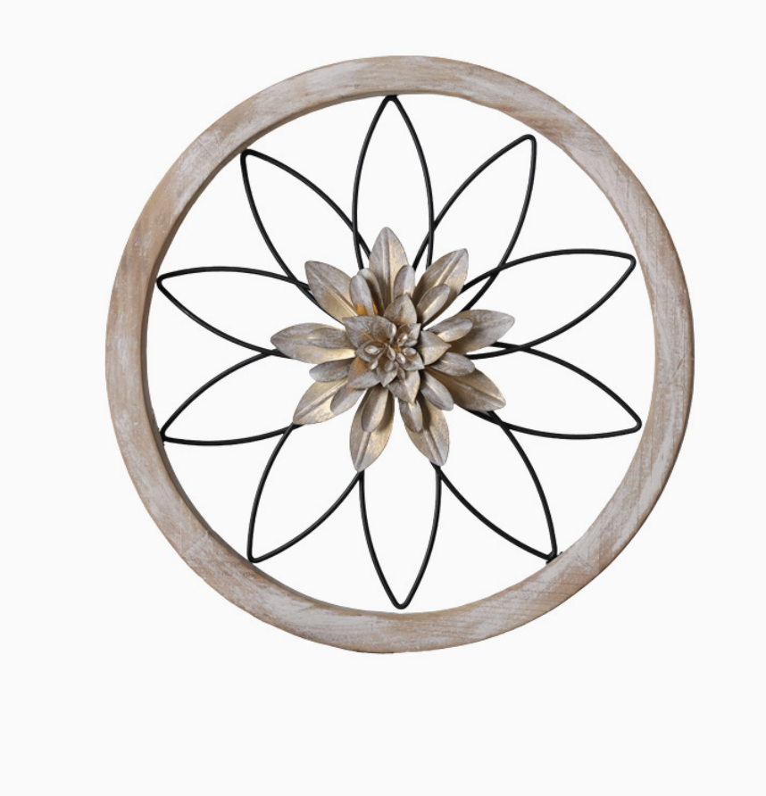 Living Room Entrance Vintage Wall Decoration Wall Hanging 3-Piece Set Round Wooden Frame Flower Wall Decoration