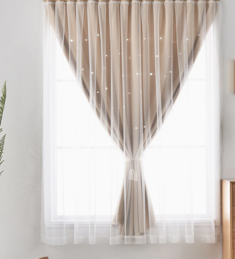 Hook-and-Loop No-Drill Hollow Star Nordic Internet-Famous Curtain Blackout Fabric