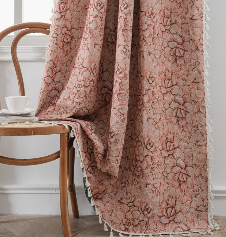 Tassel Curtain Ready-Made Kitchen Curtain Bay Window Semi-Blackout Bed Curtain
