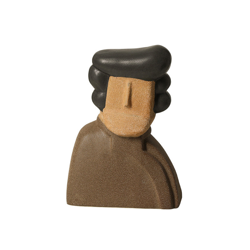 Modern hand-painted abstract figurine in coarse sand ceramic