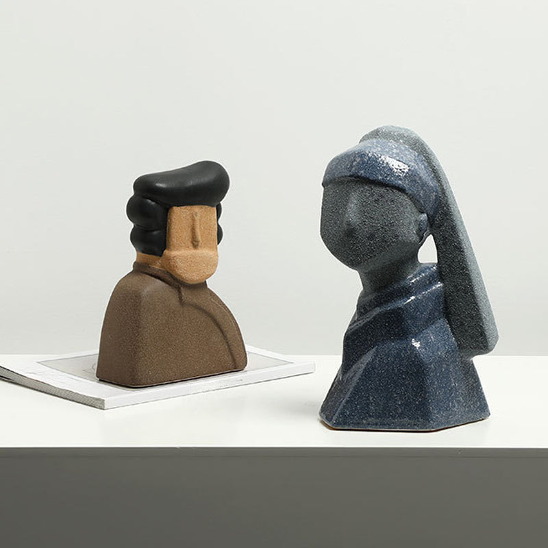Modern hand-painted abstract figurine in coarse sand ceramic
