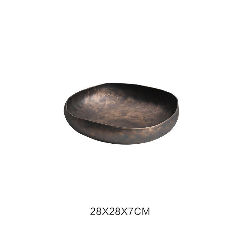 Vintage distressed irregular decorative bowl ¨C showcase piece for living room metal tray decor