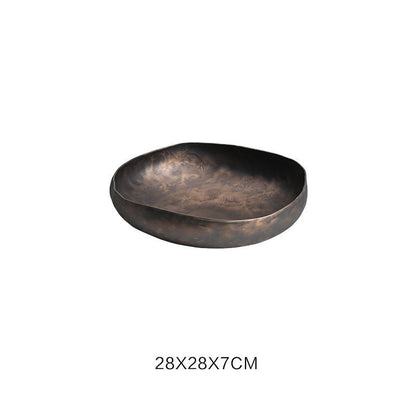 Vintage distressed irregular decorative bowl ¨C showcase piece for living room metal tray decor