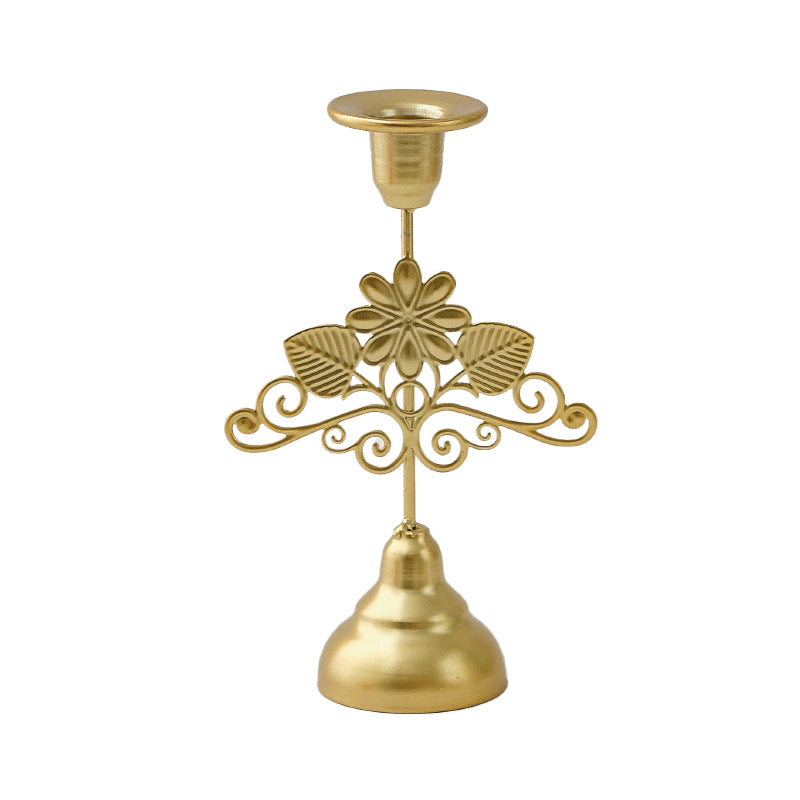 Retro dining table decor: vintage candlelight dinner accessories, minimalist candle holders and ornaments