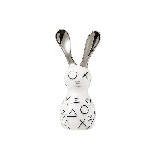 Modern minimalist geometric-patterned long-eared rabbit ceramic decorative piece
