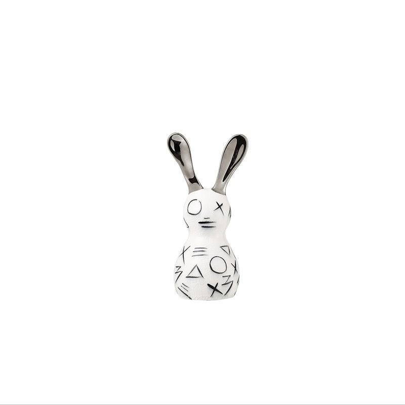 Modern minimalist geometric-patterned long-eared rabbit ceramic decorative piece