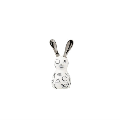 Modern minimalist geometric-patterned long-eared rabbit ceramic decorative piece