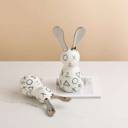 Modern minimalist geometric-patterned long-eared rabbit ceramic decorative piece