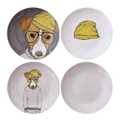 Minimalist cartoon dog wall decoration: ceramic plate decor, hanging plate, wall-mounted plate, and wall decoration background