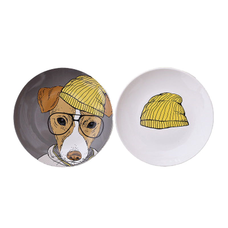 Minimalist cartoon dog wall decoration: ceramic plate decor, hanging plate, wall-mounted plate, and wall decoration background