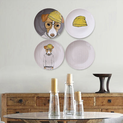 Minimalist cartoon dog wall decoration: ceramic plate decor, hanging plate, wall-mounted plate, and wall decoration background