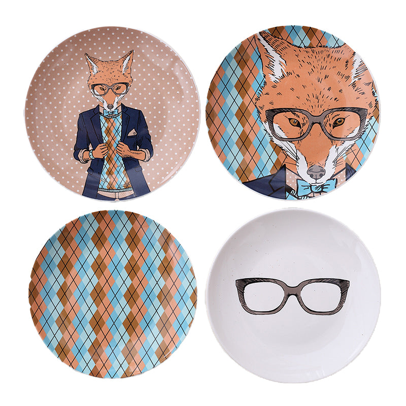 Minimalist cartoon fox wall decoration ¨C ceramic plate decor, hanging plate, wall-mounted display, and background design