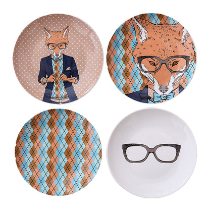 Minimalist cartoon fox wall decoration ¨C ceramic plate decor, hanging plate, wall-mounted display, and background design