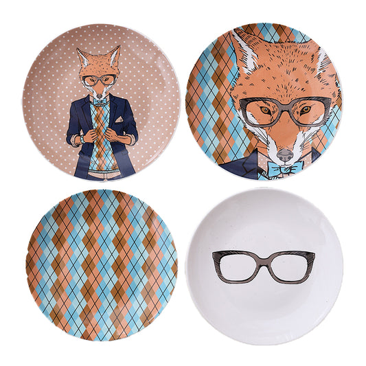 Minimalist cartoon fox wall decoration ¨C ceramic plate decor, hanging plate, wall-mounted display, and background design