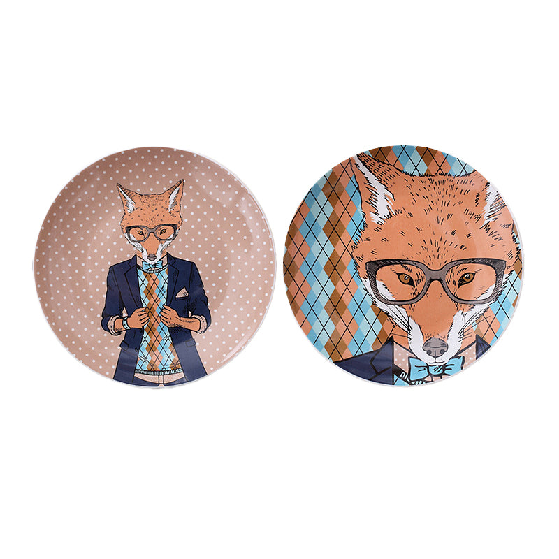 Minimalist cartoon fox wall decoration ¨C ceramic plate decor, hanging plate, wall-mounted display, and background design