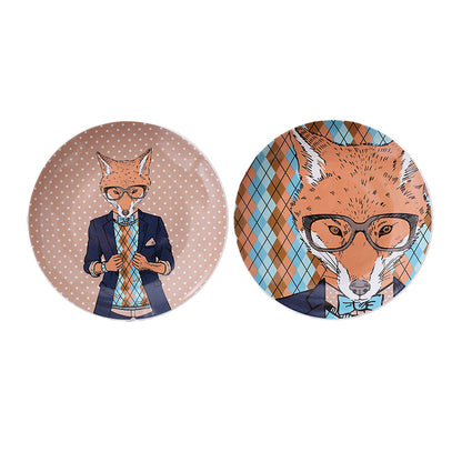 Minimalist cartoon fox wall decoration ¨C ceramic plate decor, hanging plate, wall-mounted display, and background design
