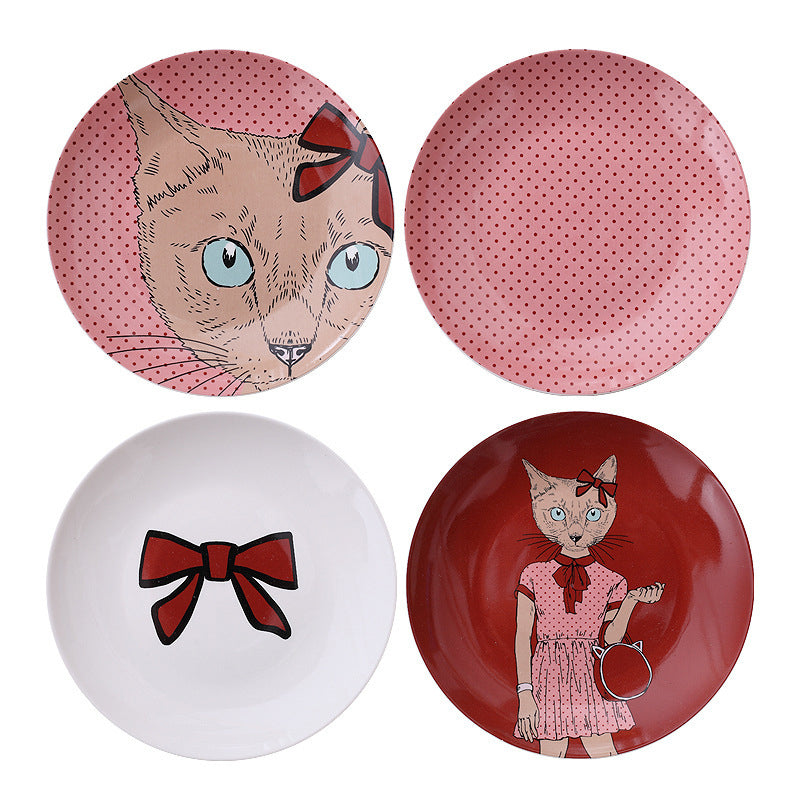 Minimalist cartoon cat wall decoration ¨C ceramic plate decor, wall-mounted display plate, wall art background