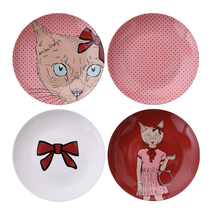 Minimalist cartoon cat wall decoration ¨C ceramic plate decor, wall-mounted display plate, wall art background