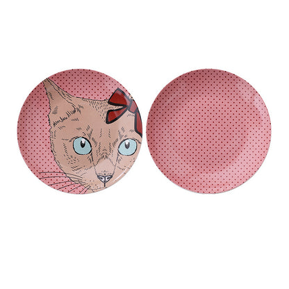 Minimalist cartoon cat wall decoration ¨C ceramic plate decor, wall-mounted display plate, wall art background