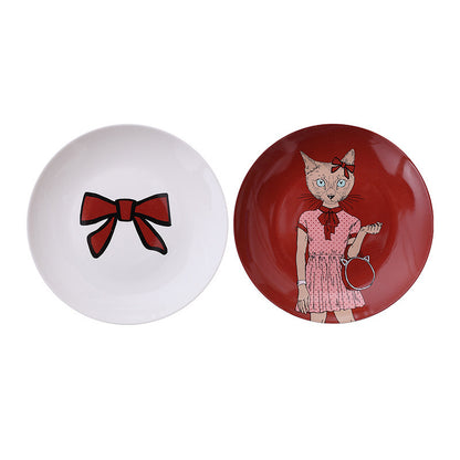 Minimalist cartoon cat wall decoration ¨C ceramic plate decor, wall-mounted display plate, wall art background