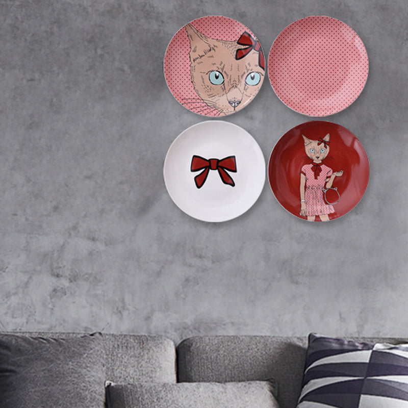 Minimalist cartoon cat wall decoration ¨C ceramic plate decor, wall-mounted display plate, wall art background