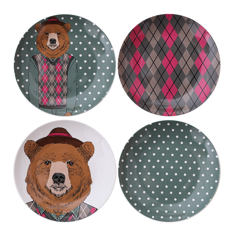 Minimalist cartoon bear wall decor; ceramic decorative hanging plate; accent wall decor