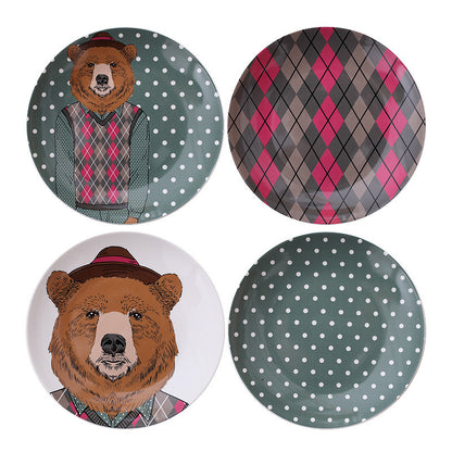 Minimalist cartoon bear wall decor; ceramic decorative hanging plate; accent wall decor