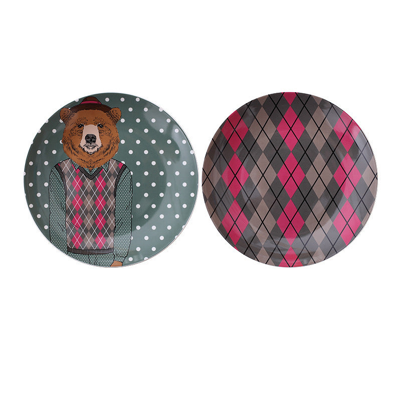 Minimalist cartoon bear wall decor; ceramic decorative hanging plate; accent wall decor