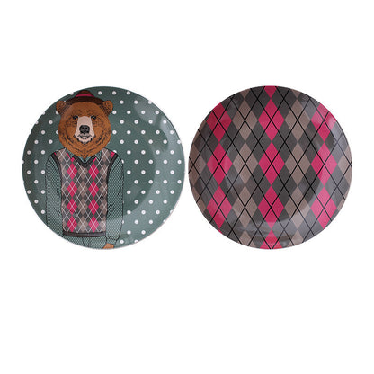 Minimalist cartoon bear wall decor; ceramic decorative hanging plate; accent wall decor
