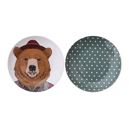 Minimalist cartoon bear wall decor; ceramic decorative hanging plate; accent wall decor