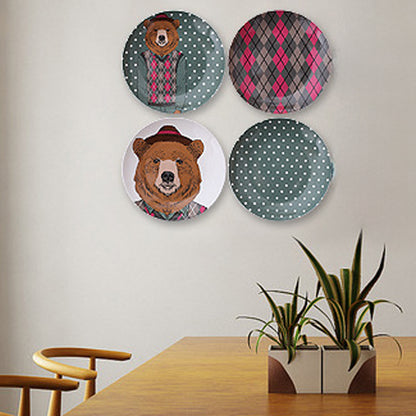 Minimalist cartoon bear wall decor; ceramic decorative hanging plate; accent wall decor