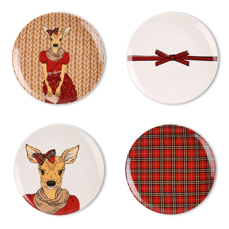 Simple cartoon deer wall decoration: ceramic plate, hanging display plate, wall-mounted ornament