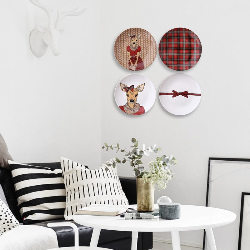 Simple cartoon deer wall decoration: ceramic plate, hanging display plate, wall-mounted ornament