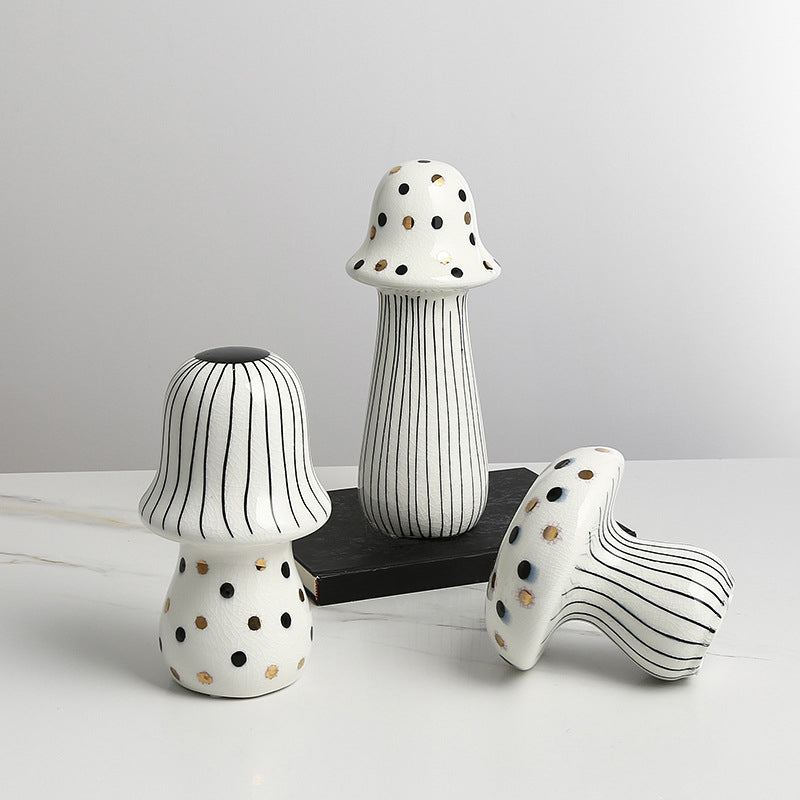 Modern hand-painted ceramic polka-dot mushroom decorative piece