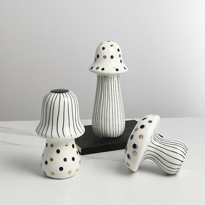 Modern hand-painted ceramic polka-dot mushroom decorative piece
