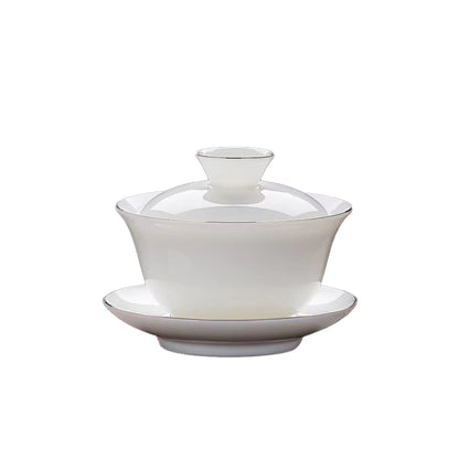 White porcelain covered bowl tea cup ¨C ceramic tea brewing container