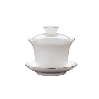 White porcelain covered bowl tea cup ¨C ceramic tea brewing container