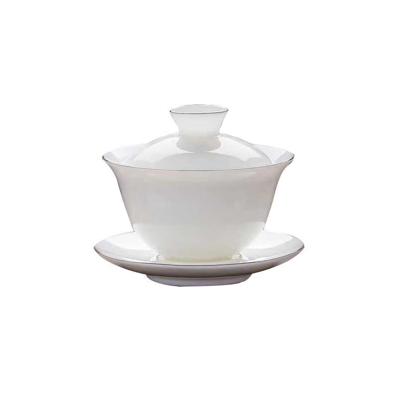 White porcelain covered bowl tea cup ¨C ceramic tea brewing container