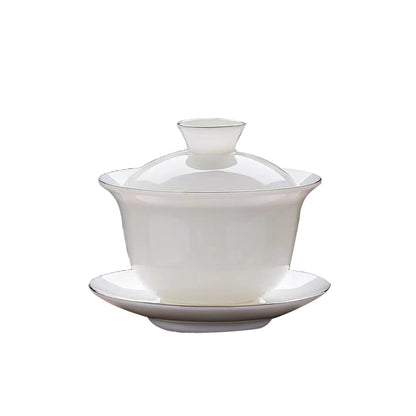 White porcelain covered bowl tea cup ¨C ceramic tea brewing container