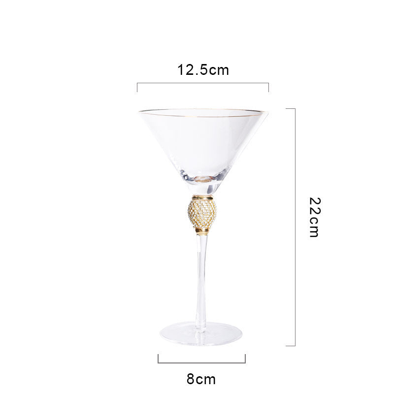 Elegant glass stemmed cup with diamond inlays and gold trim