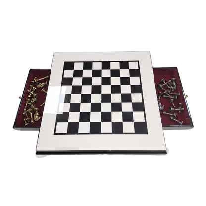Wooden Chess Board with Lacquer Finish, Drawer-Style, Metal Pieces, Solid Wood ¨C International Chess Set