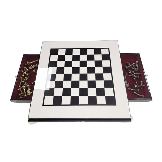 Wooden Chess Board with Lacquer Finish, Drawer-Style, Metal Pieces, Solid Wood ¨C International Chess Set