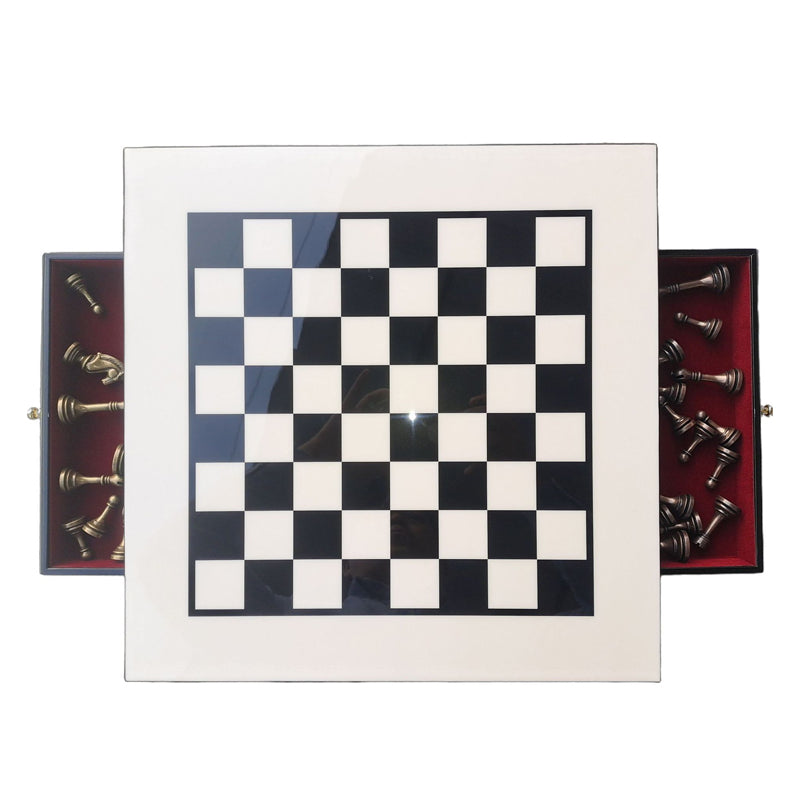 Wooden Chess Board with Lacquer Finish, Drawer-Style, Metal Pieces, Solid Wood ¨C International Chess Set
