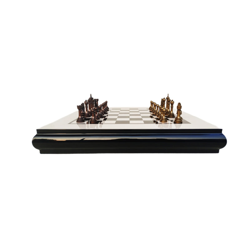 Wooden Chess Board with Lacquer Finish, Drawer-Style, Metal Pieces, Solid Wood ¨C International Chess Set